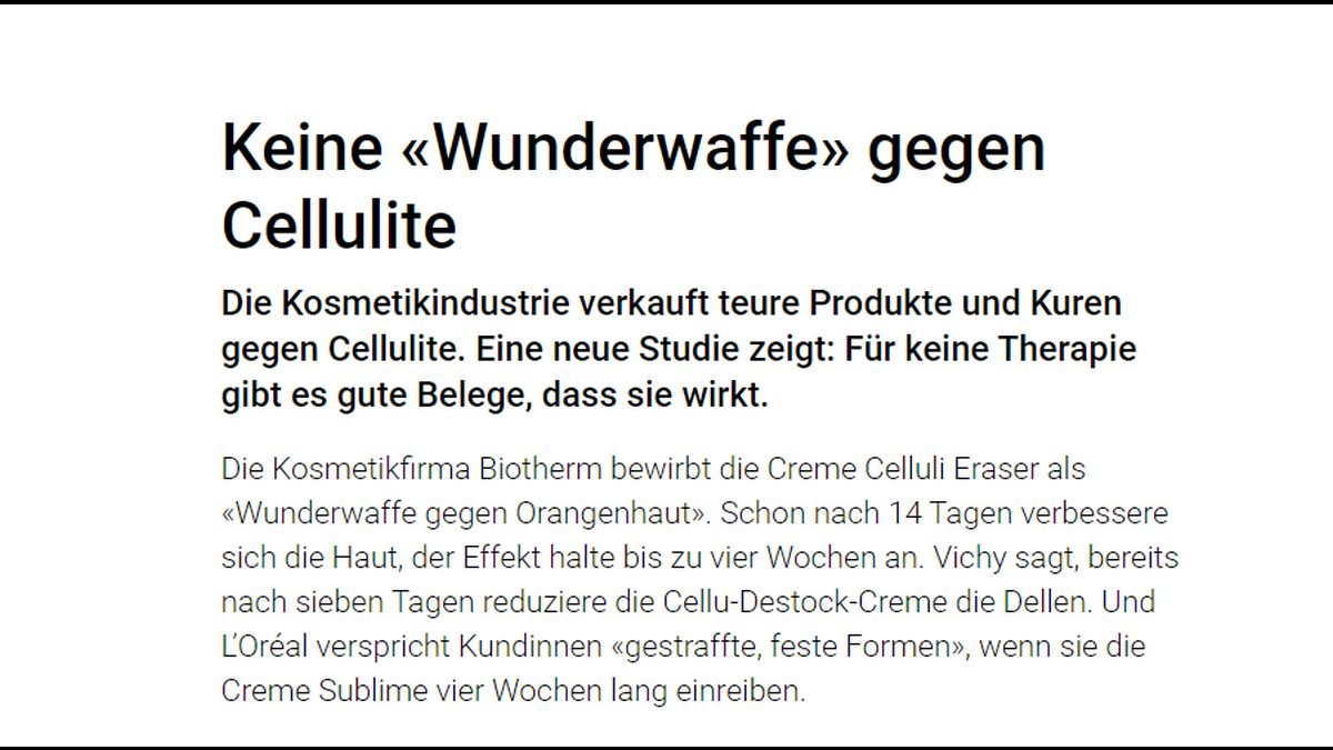 Gesundheitstipp: Keine «Wunderwaffe» gegen Cellulite